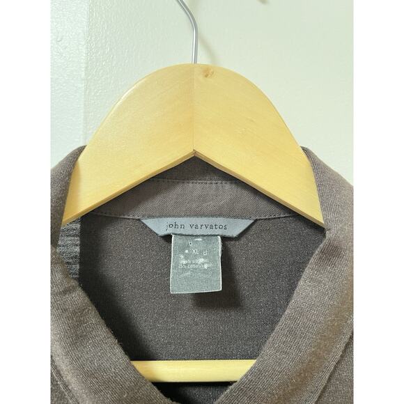 John Varvatos Mens Knit Silk Cotton Button Up Shirt Size XL Brown Quiet Luxury - Picture 6 of 8